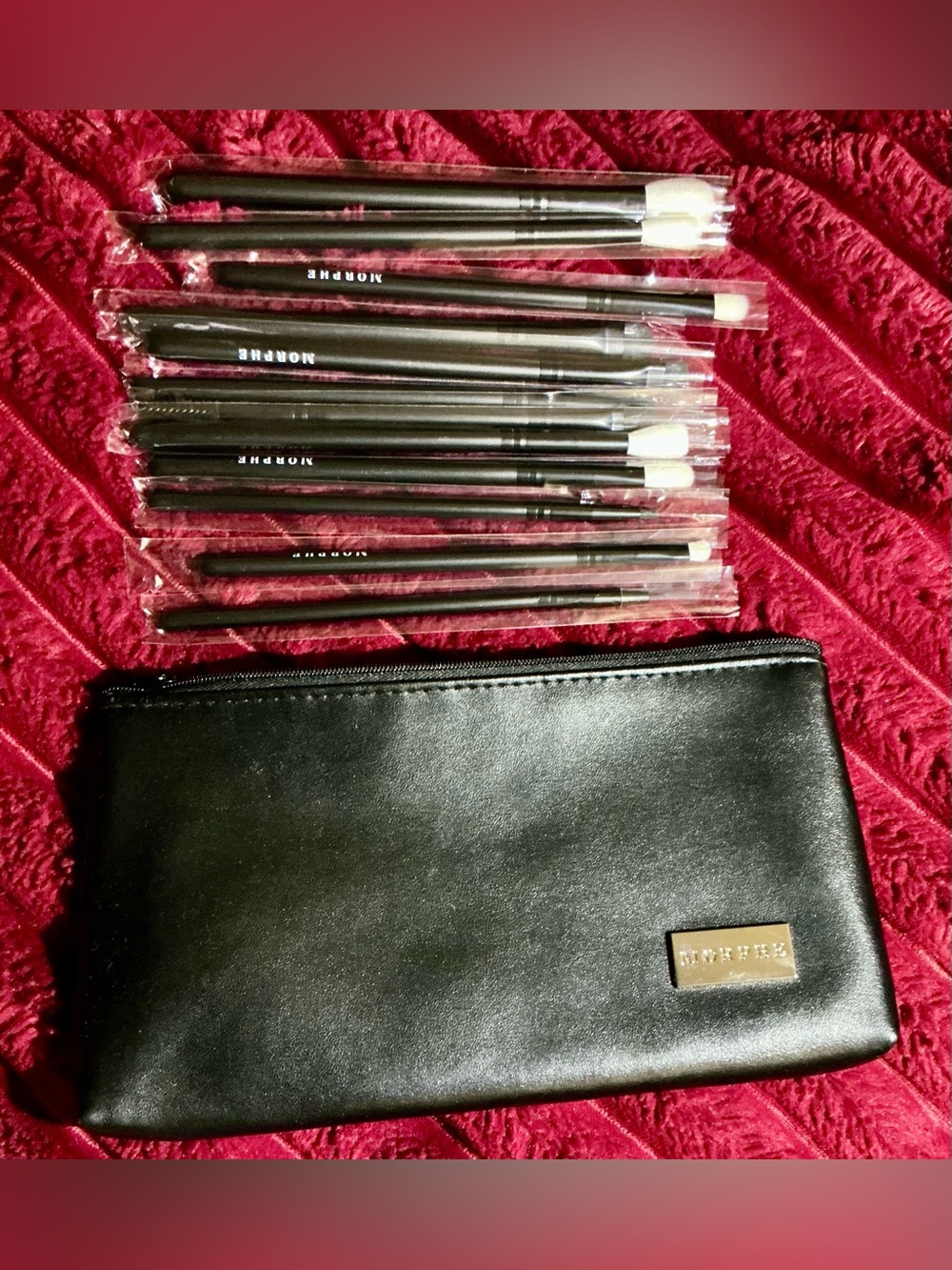 Morphe Black Handle Makeup Brush Set with 12 White Brush Tips and Black Pouch